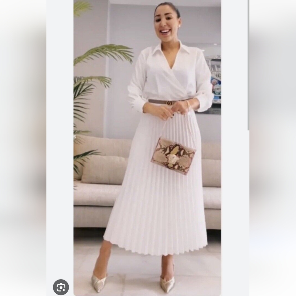 Zara white wrapped belted pleated gorgeous midi dress - Picture 2 of 4